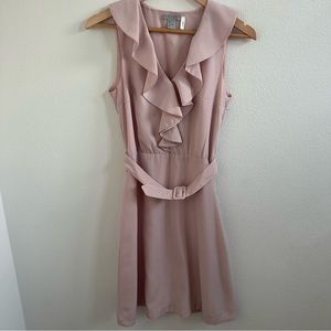 H&M light pink rose formal dress with belt and ruffle